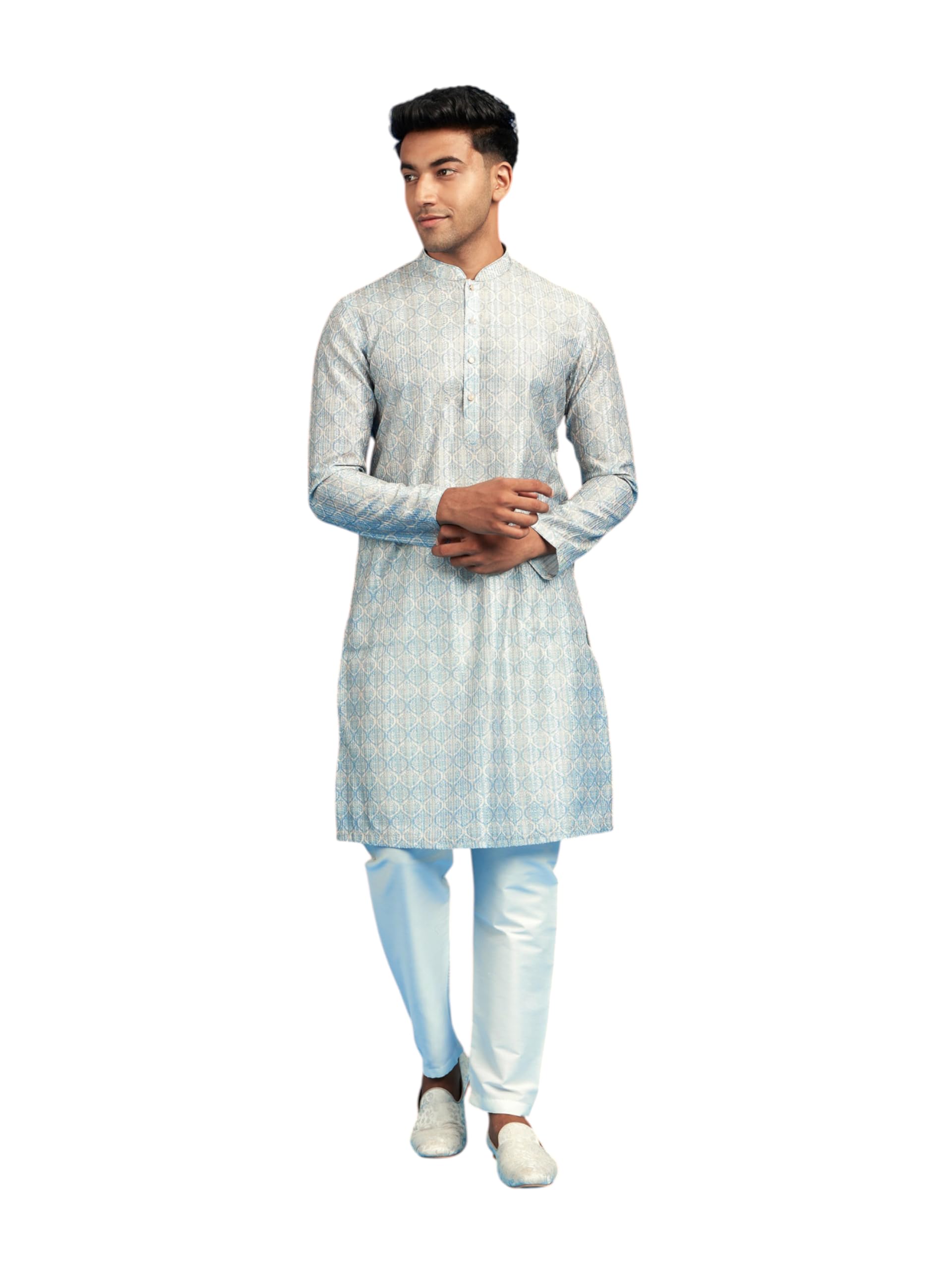 diwas by manyavar Men's Art Silk Printed & Thread Embroidery Kurta Set (2pcs)-picture-39