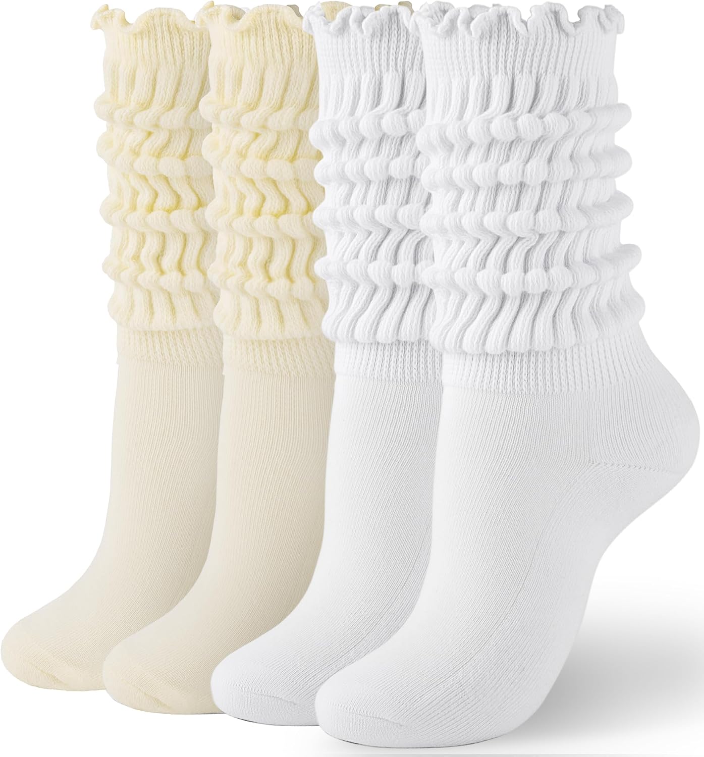 HONGTEYA Ruffle Socks for Women Cotton Slouchy Knee High Calf Crew Socks for Boot Sneakers Workout Size 5-11
