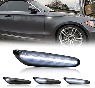 Front Sequential LED Side Marker Light Replacement For 2003-2013 E60/E61 E90/E91 E92/E93 E81/E87 E82/E88 E83/X3 328i 325i 135i 128i 325xi Smoked Lens Turn Signal Indicator Dynamic Lamp.