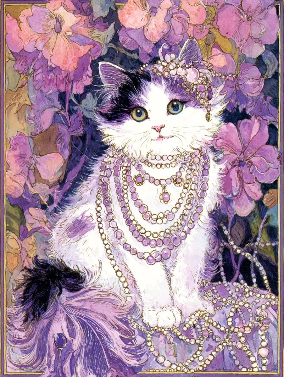Henypt Cross Stitch Kits Cat Oil Painting Animal DIY Embroidery Kit for Beginners The Elderly with Accessories Home & Leisure/Gifts 14CT 40x50cm