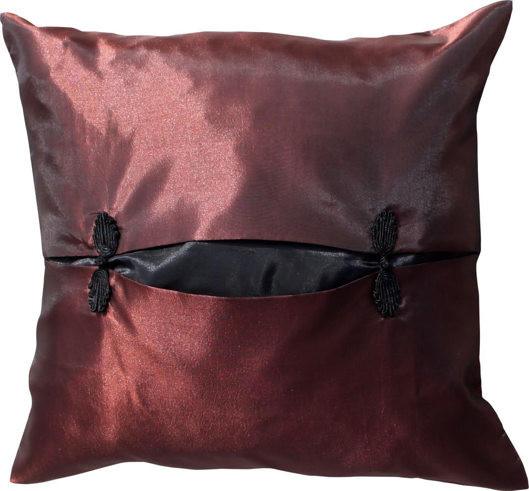 Full Funk Home Decoration Thai Silk 16inch Throw Pillow Case Central Chinese Line, Auburn Brown