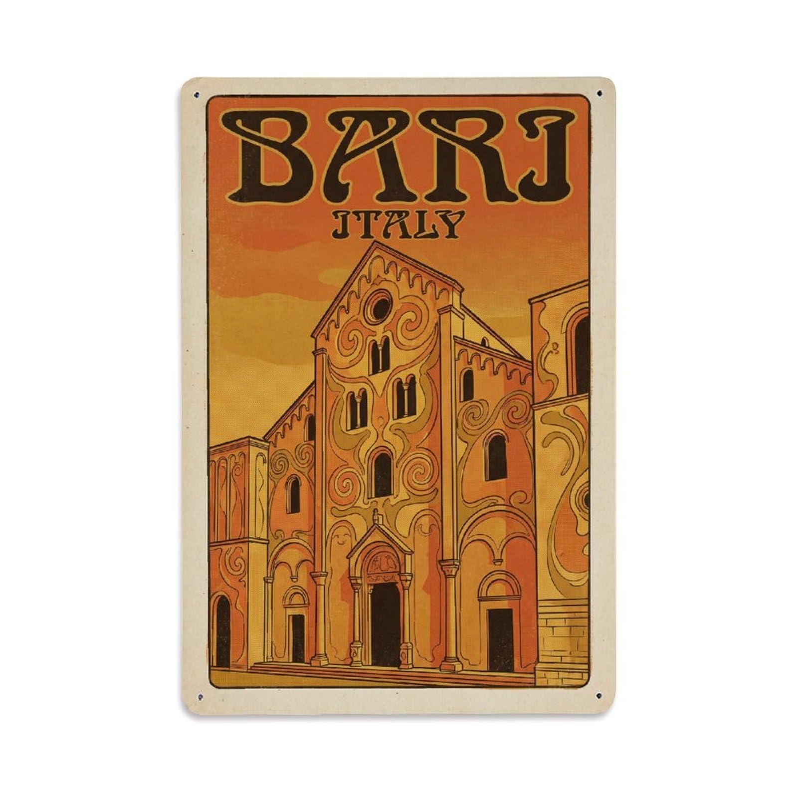 Italy Bari Travel Metal Tin Sign Plaque Wall Decor for Cafe, Club Bar, Office, Garden Metal Poster 8x12Inch
