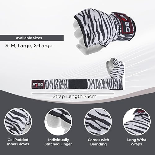 Miniatura 4 de DEFY - Guantes interiores acolchados con correa de 29.5 in de largo, guantes interiores de boxeo con protección de nudillos acolchados de gel, para