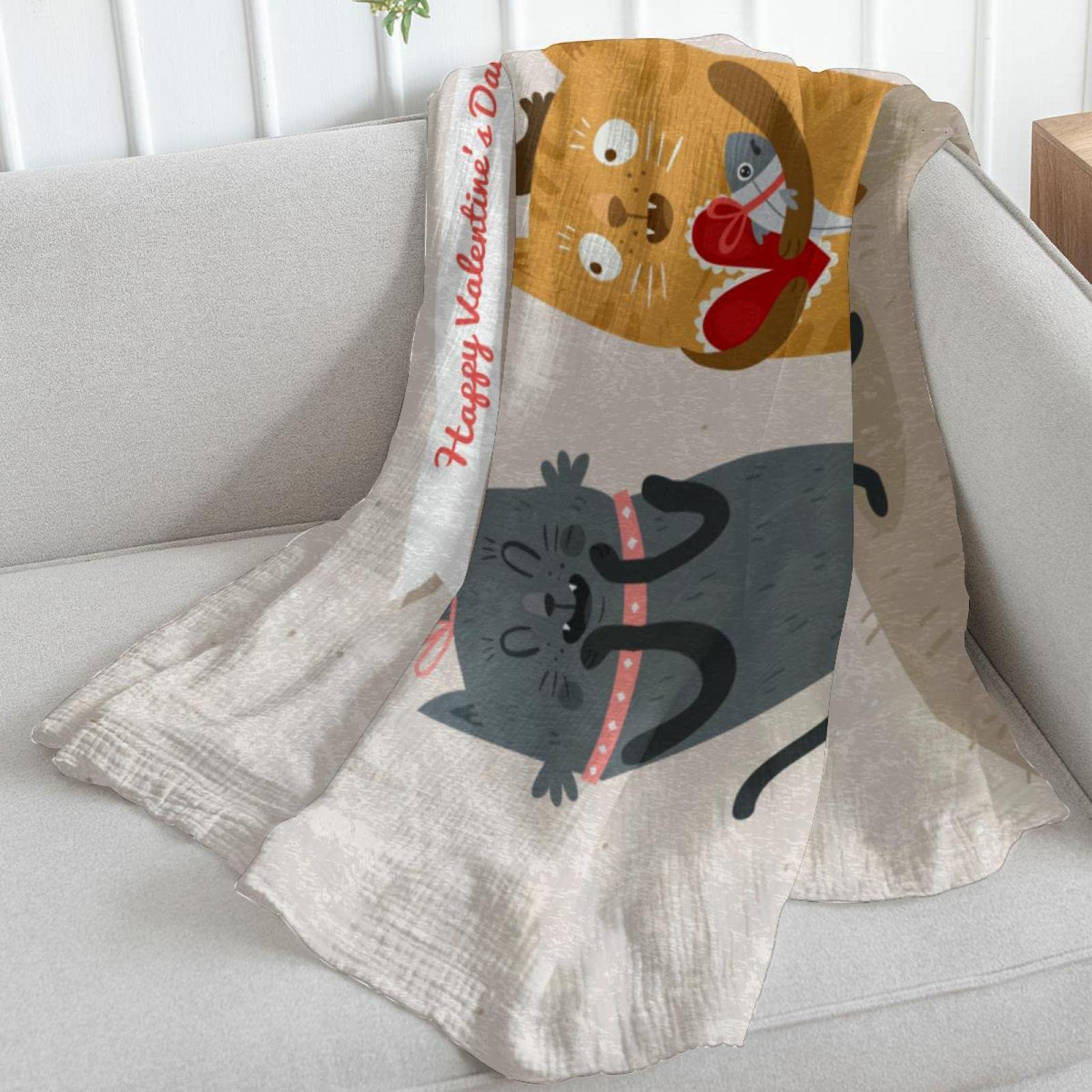 Coperta in pile per divano, divano o letto, accoglienti e morbide, felice, San Valentino, amante dei gatti, coppia