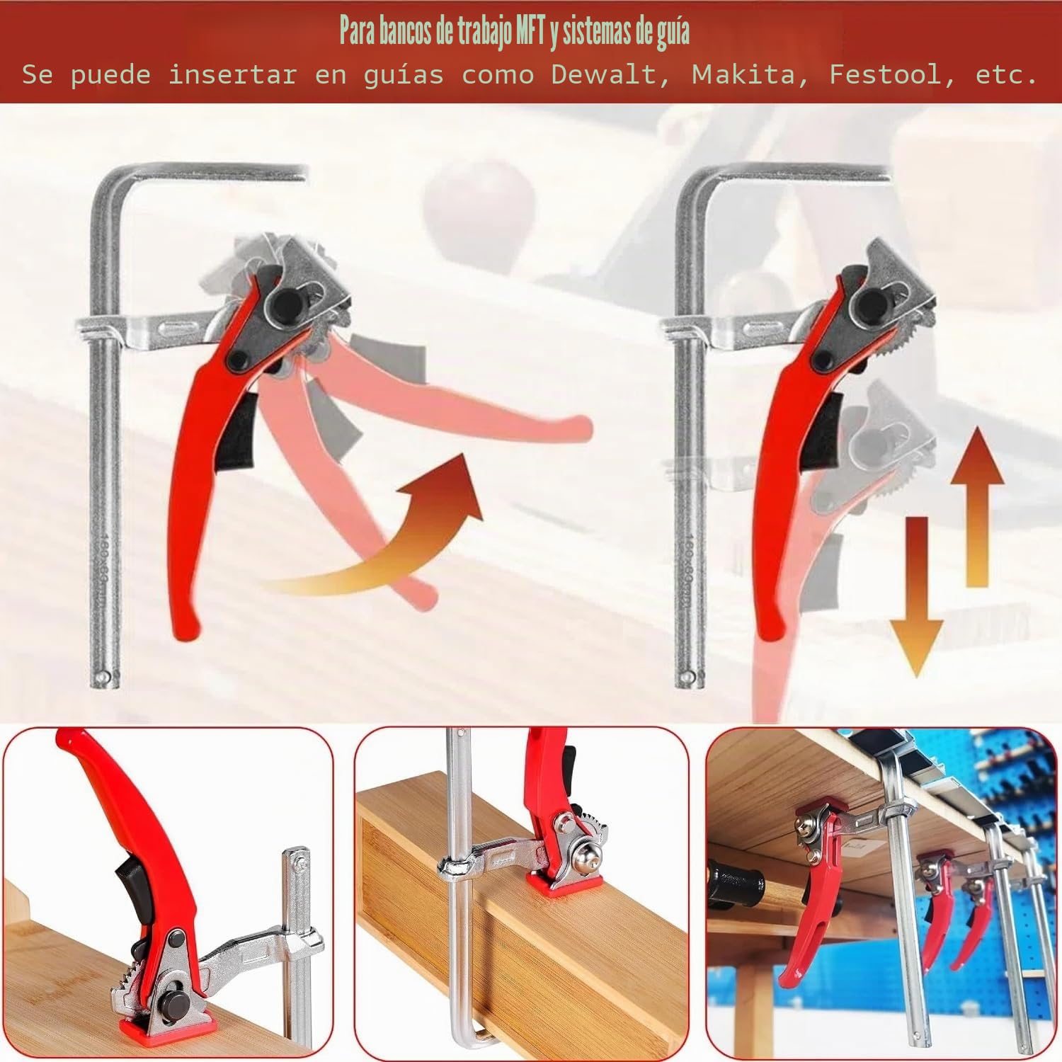 2 piezas Abrazadera de Mesa con Trinquete para Amolar Cortar, Abrazadera de Palanca Abrazadera de Barra de Liberación Rápida de 120 mm de Capacidad y 60 mm de Profundidad de Garganta