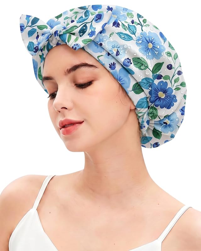 Touca de banho com forro de cetim Ababalaya Blueberry Bliss, impermeável, tamanho L