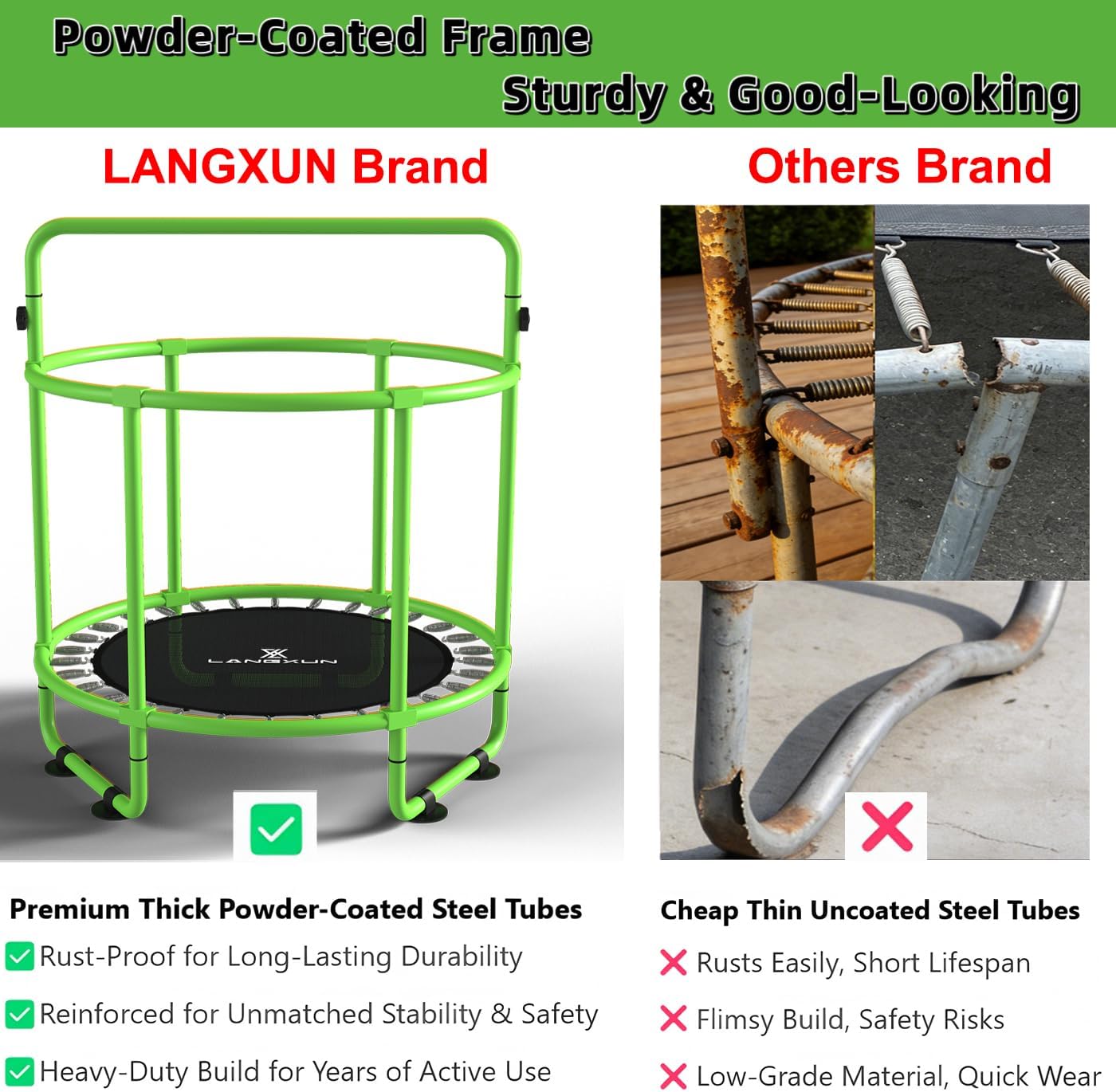 LANGXUN 60" Trampoline for Kids, 5ft Toddler Mini 6-in-1 Trampoline Indoor Outdoor with Swing, Basketball Hoop, Dart Board, Rings, Christmas Toys Birthday Gifts for Girls Boys