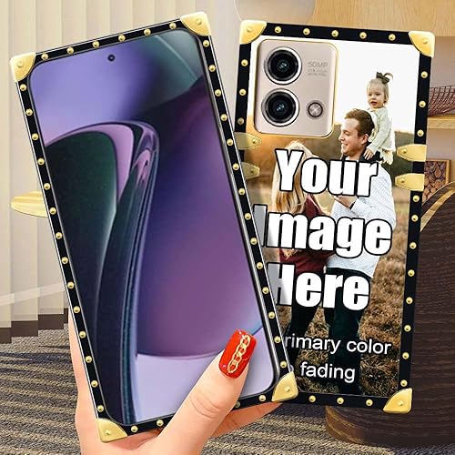 Miniatura 5 de DAIZAG Funda personalizada para teléfono Moto G Stylus 5G 2023, regalo personalizado con fotos, decoración dorada de lujo, funda protectora cuadrada