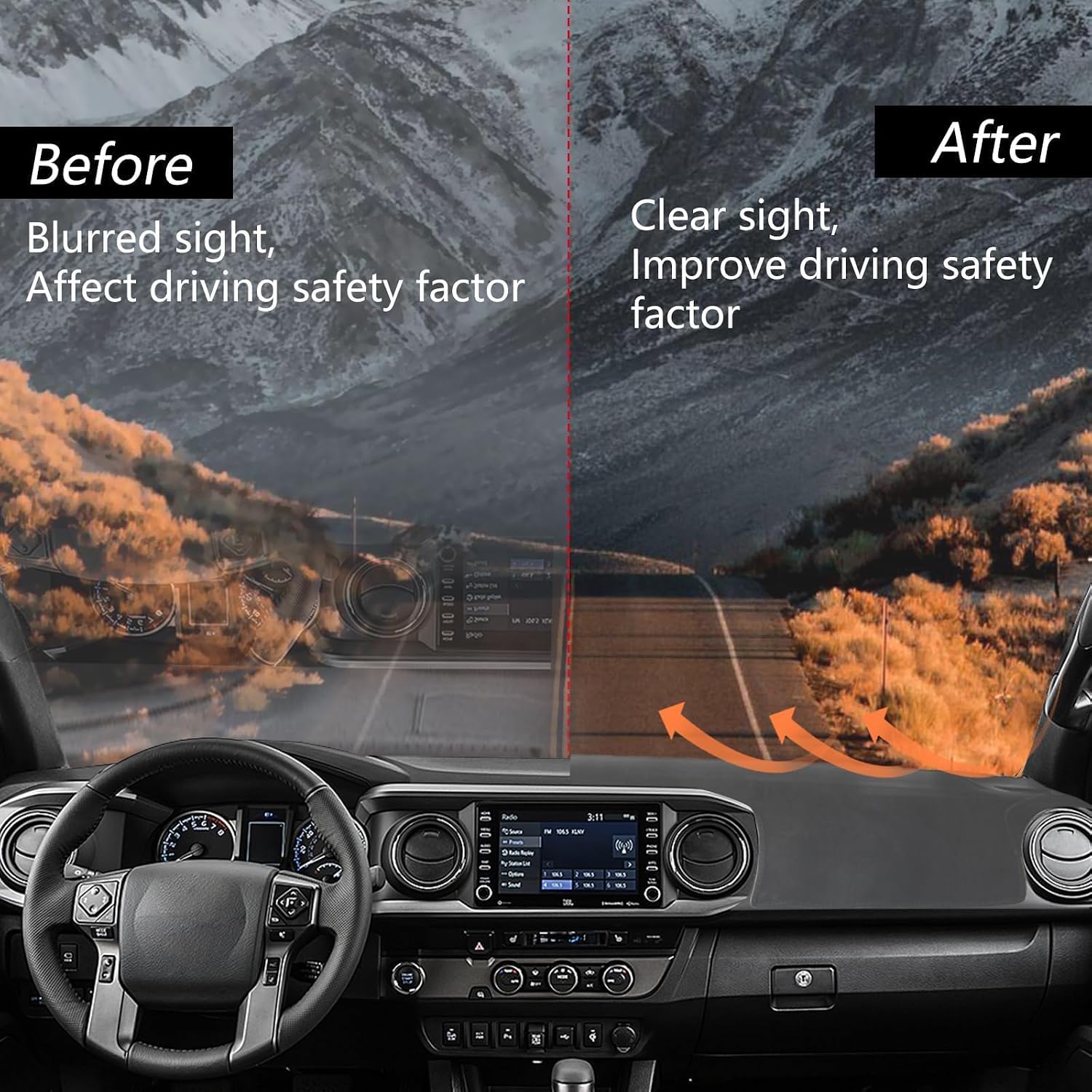 Dash Cover Mat Custom Interior Center Console Compatible with Toyota Tacoma 2016-2023 Dashboard Cover Pad Carpet Protector （Gray）