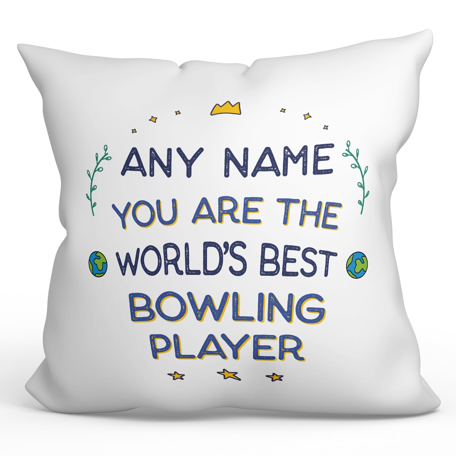 MUGFFINS Personalised Cushion for BOWLING PLAYER Padding included - in English - World's Best - Funny custom gift - Pillow: cover and filling 15.7x15.7 inches โ image 1