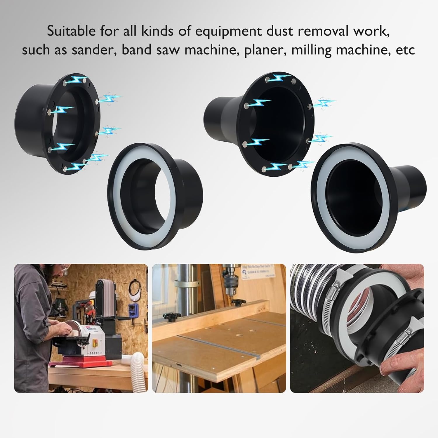 Magnetic Dust Collection Fittings Magnetic Dust Collector Vacuums System 4" and 2.5" Quick Connect Kit for Woodworking Tools (14)