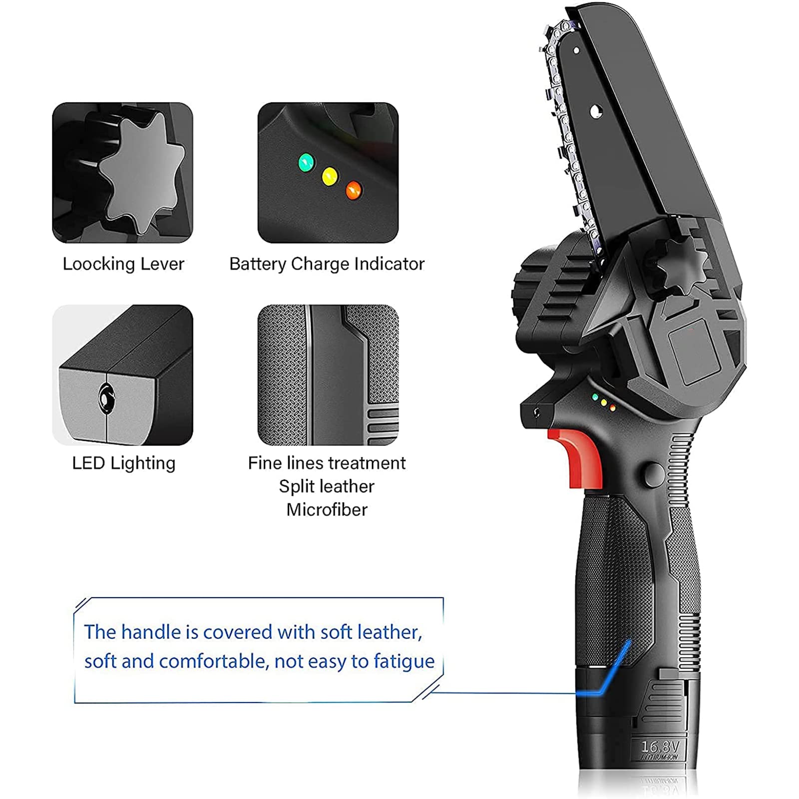 Mini Chainsaw Cordless, 4-calowa przenośna elektryczna piła łańcuchowa Zasilana z baterii jednoręczna ręczna piła łańcuchowa do ogrodnictwa, cięcie drewna gałęzi drzewa