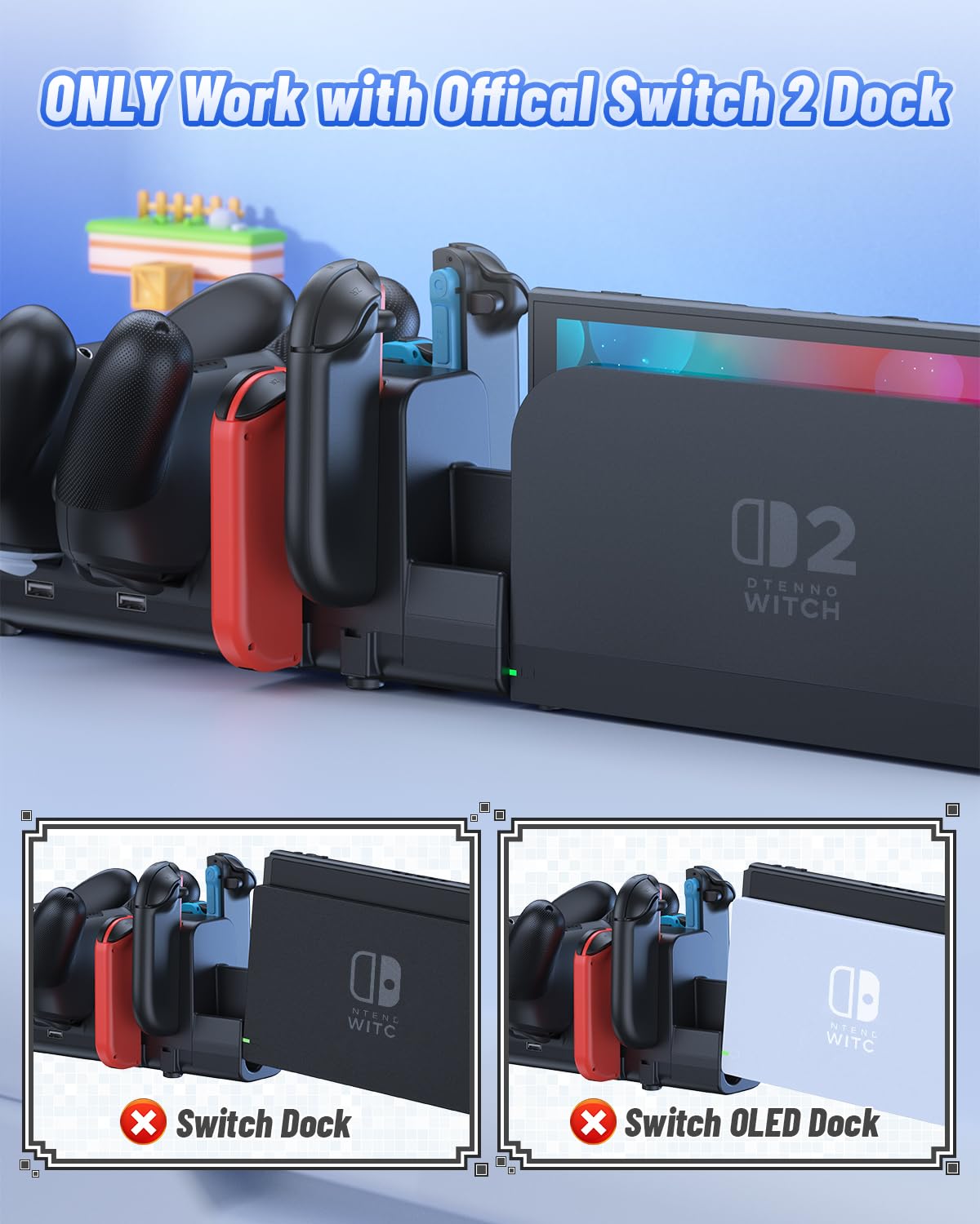 [Switch 1/2 kompatibel] FASTSNAIl Controller Ladestation für Nintendo Switch 2/1 für Joycon, 10-in-1-Schnellladestation für Pro Controller 2/1 mit 11 RGB-Modi, kabelloses Ladegerät mit LED-Anzeige
