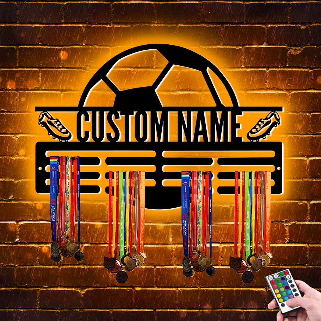 Soporte de exhibición personalizado para medallas de fútbol, estante de premios escalonado