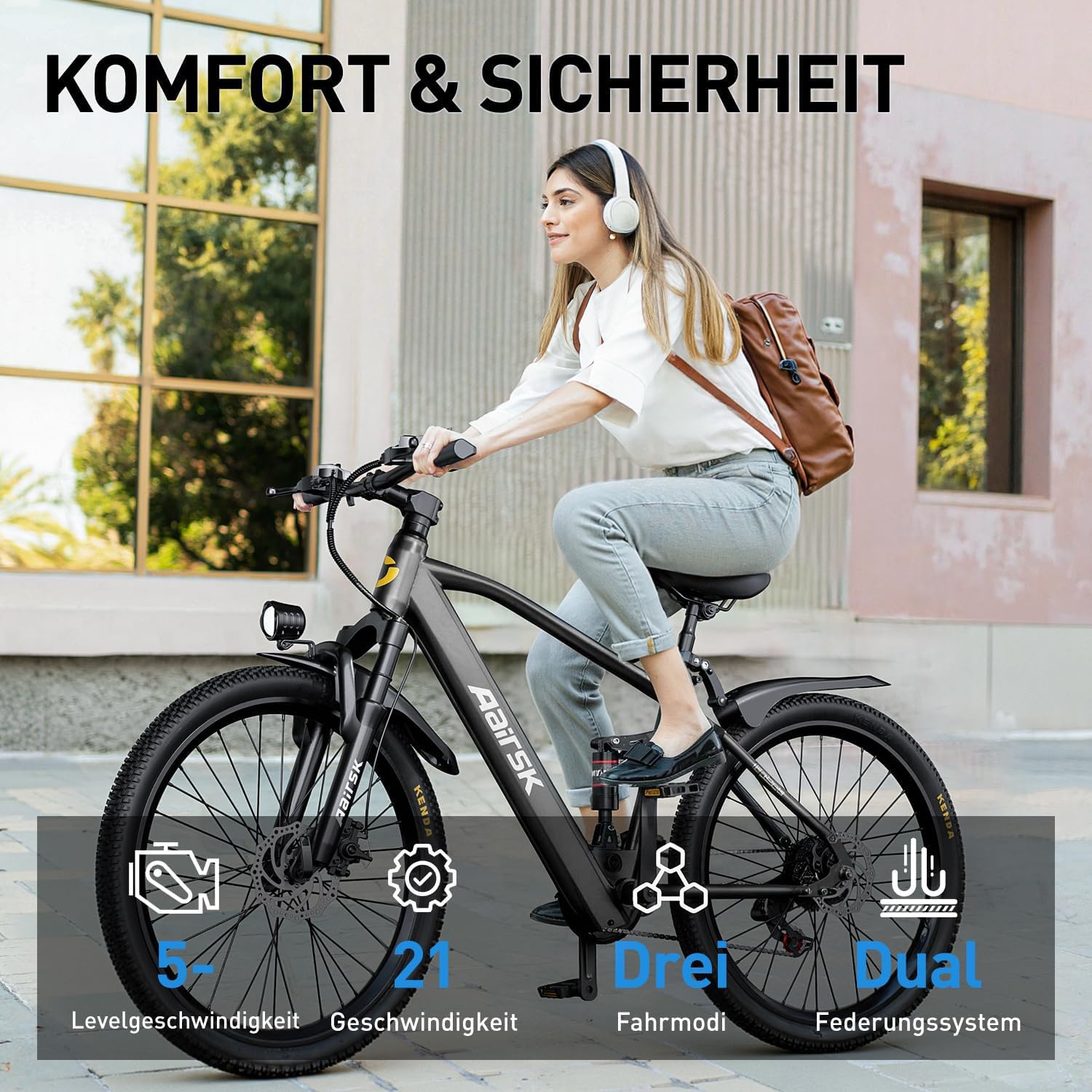 Eleglide E-Bike 26" mit 21-Gang Schaltung 250W Motor 13Ah Akku Höchstgeschwindigkeit 25km/h Hochkohlenstoffstahlrahmen LCD Display City Elektrofahrrad, E-Bike für Erwachsene