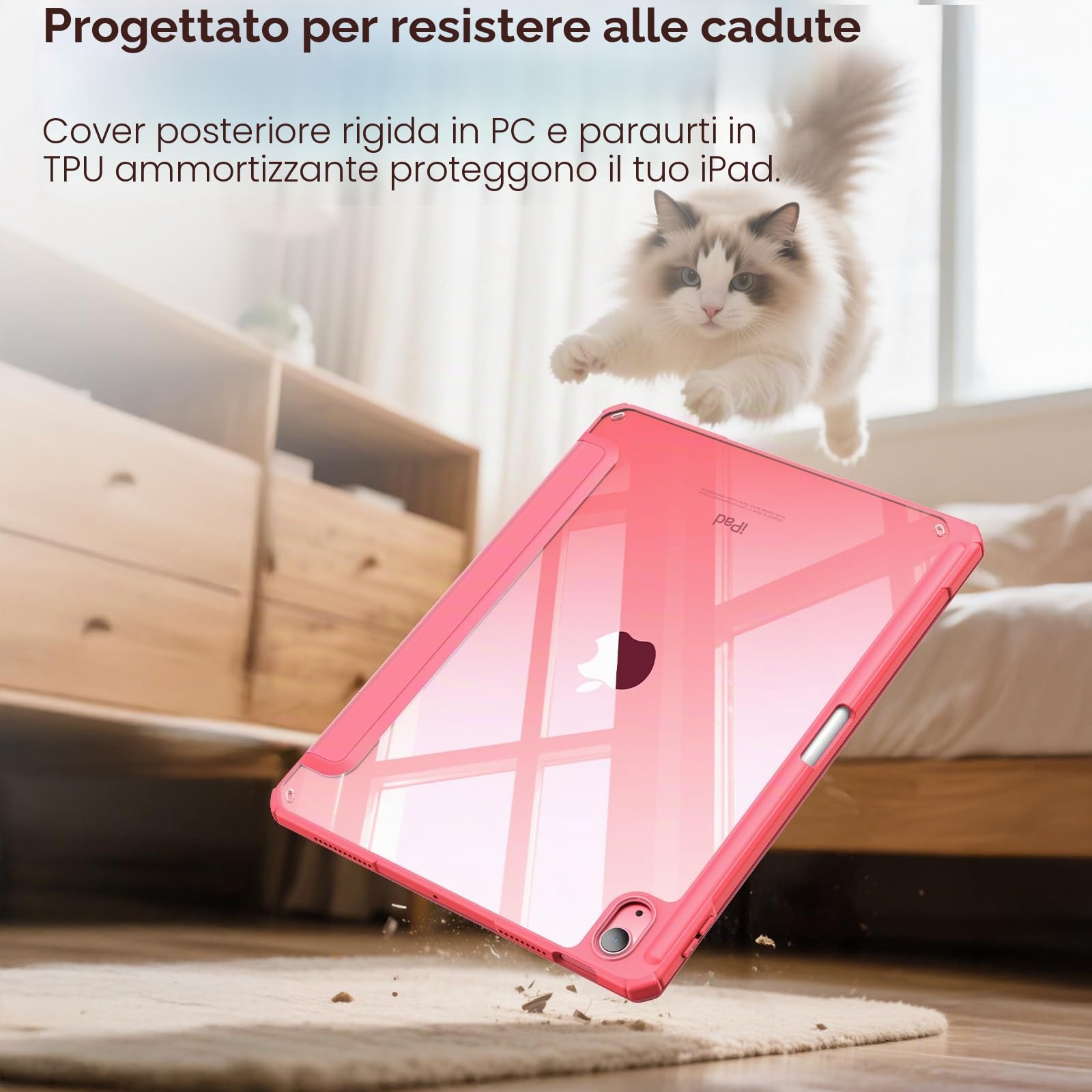 FINTIE Custodia iPad 11ª Gen 11" 2025 A16 Portapenne Sottile Leggero Trasparente Cover Posteriore Bordo TPU Morbido Auto Sveglia Sonno, Pink