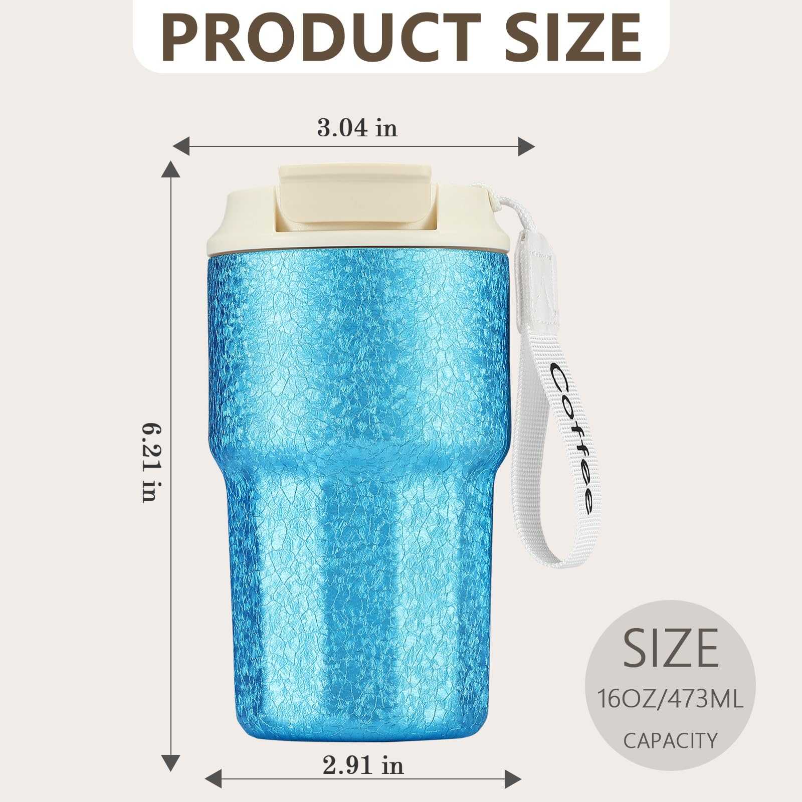 16 OZ Vacuum Insulated Coffee Cup, Leak-Proof Stainless Steel Coffee Travel Mug, 2-in-1 Straw Flip Lid - Image 2