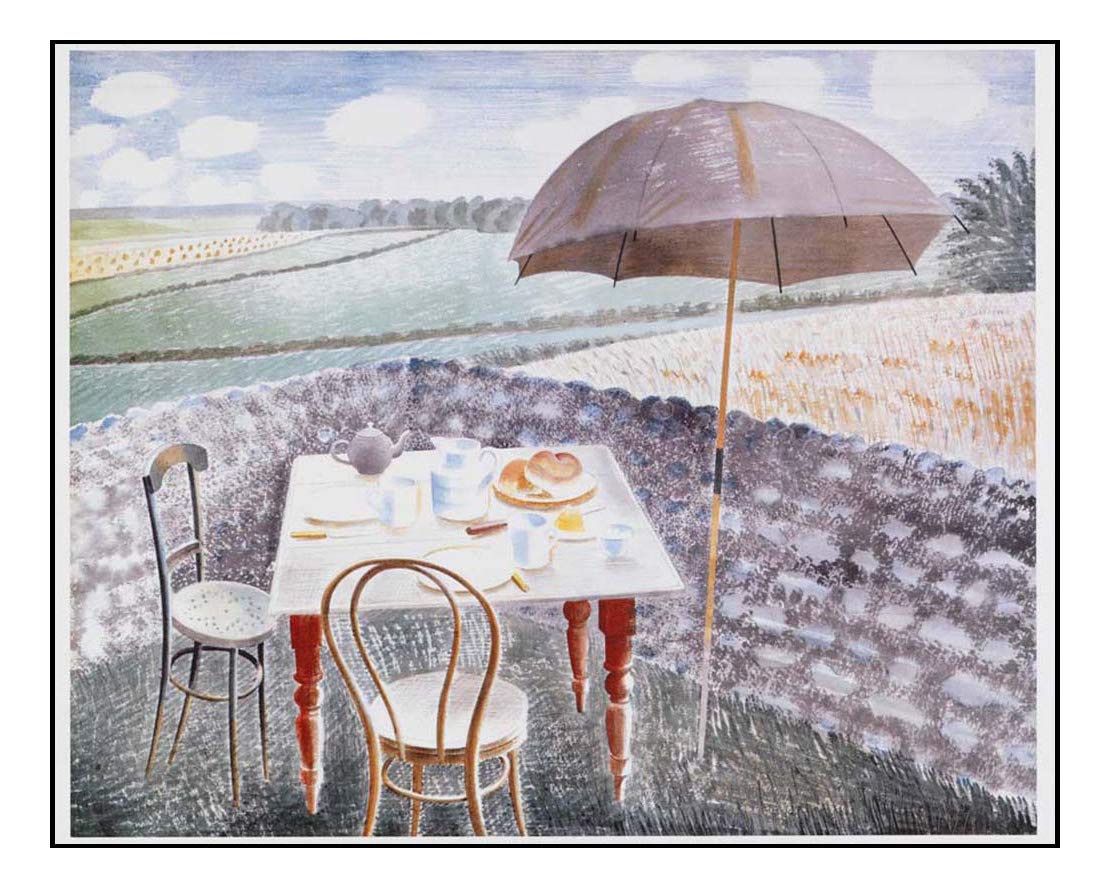 Tea at Furlongs 1939 South Downs by Eric Ravilious - vintage artwork, 12x8 inch (A4) Reproduction Poster Print