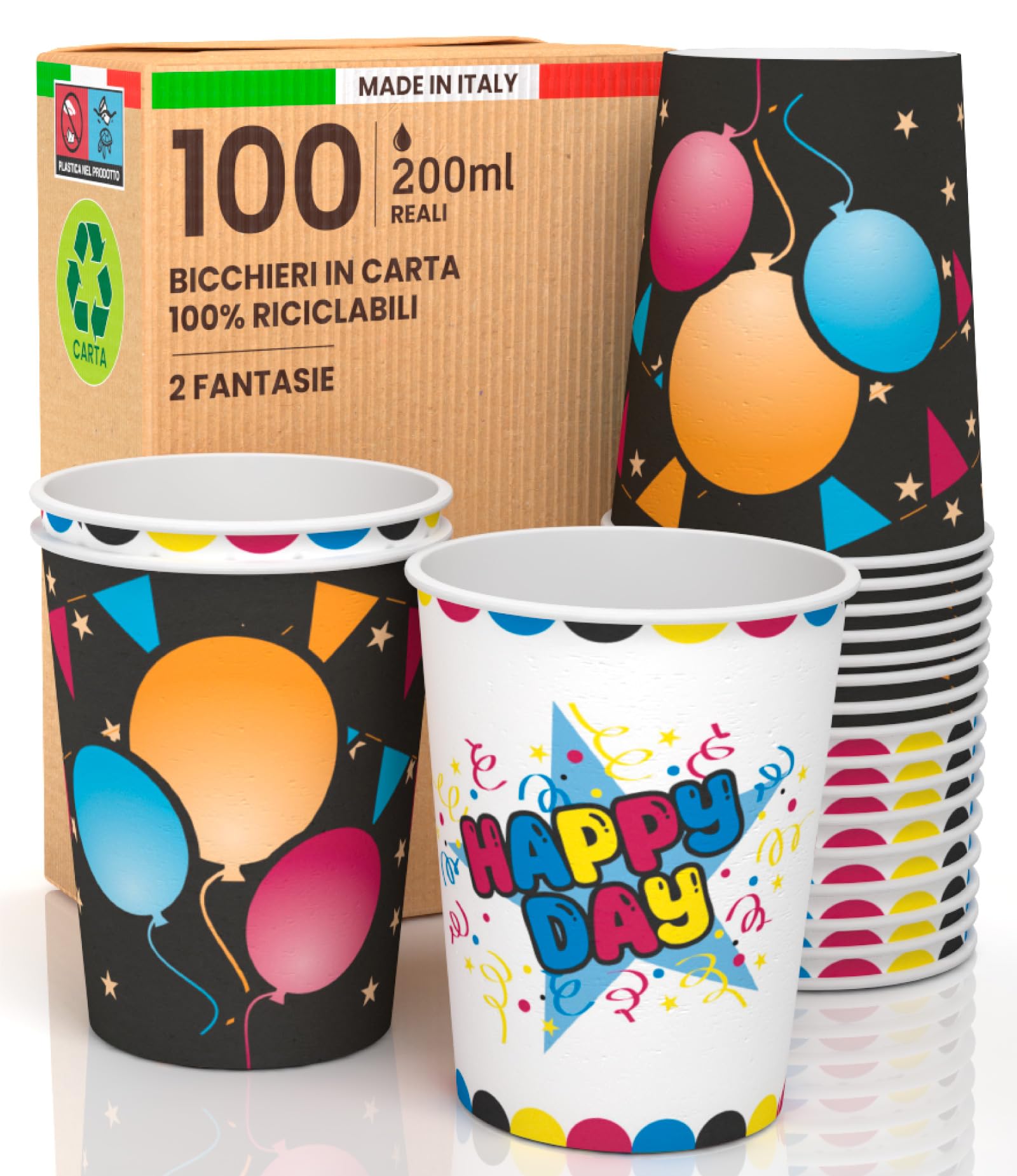 100 Bicchieri Carta 200ml Biodegradabili - Mix Colori, Made In Italy, Per Bevande Calde E Fredde - Foto 4