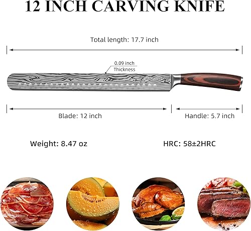 Miniatura 8 de Sunnecko Cuchillo deshuesador de 6 pulgadas para cortar carne, cuchillo de tallar de 12 pulgadas para carne, acero al carbono alemán con mango de