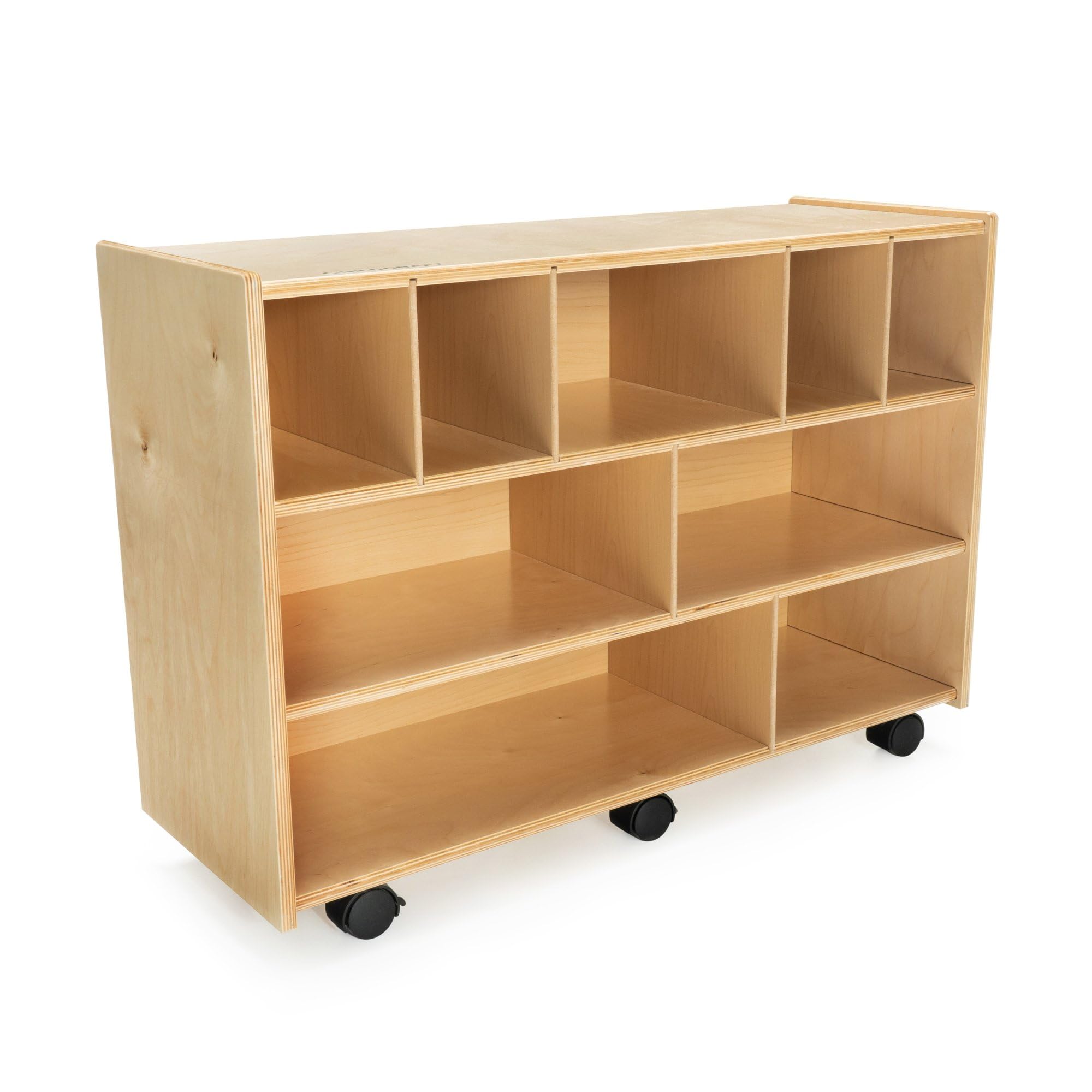 Childcraft 205879 Mobile Block Storage Cabinet, Wood, 35-3/4" x 13" x 24-3/4", Natural Wood Tone