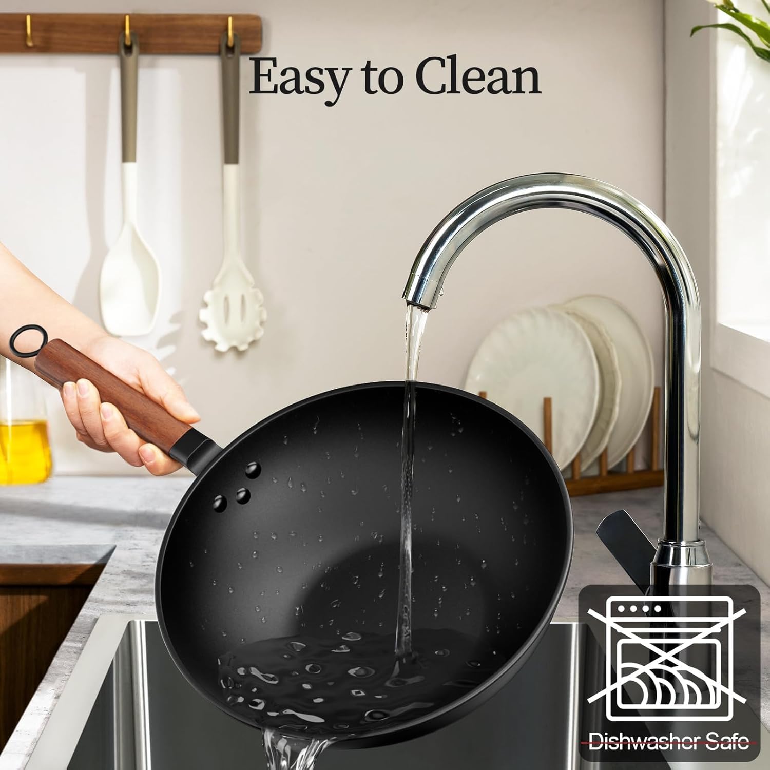 Carbon Steel Wok, 13-Inch, Pre-Seasoned, Non-Stick, with Lid and Spatula, Flat Bottom, Ideal for Stovetop Cooking - Image 7