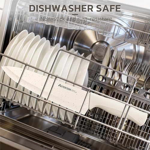 Miniatura 9 de Astercook Juego de cuchillos de cocina de 15 piezas con bloque de afilador, juego de cuchillos alemanes de acero inoxidable con revestimiento