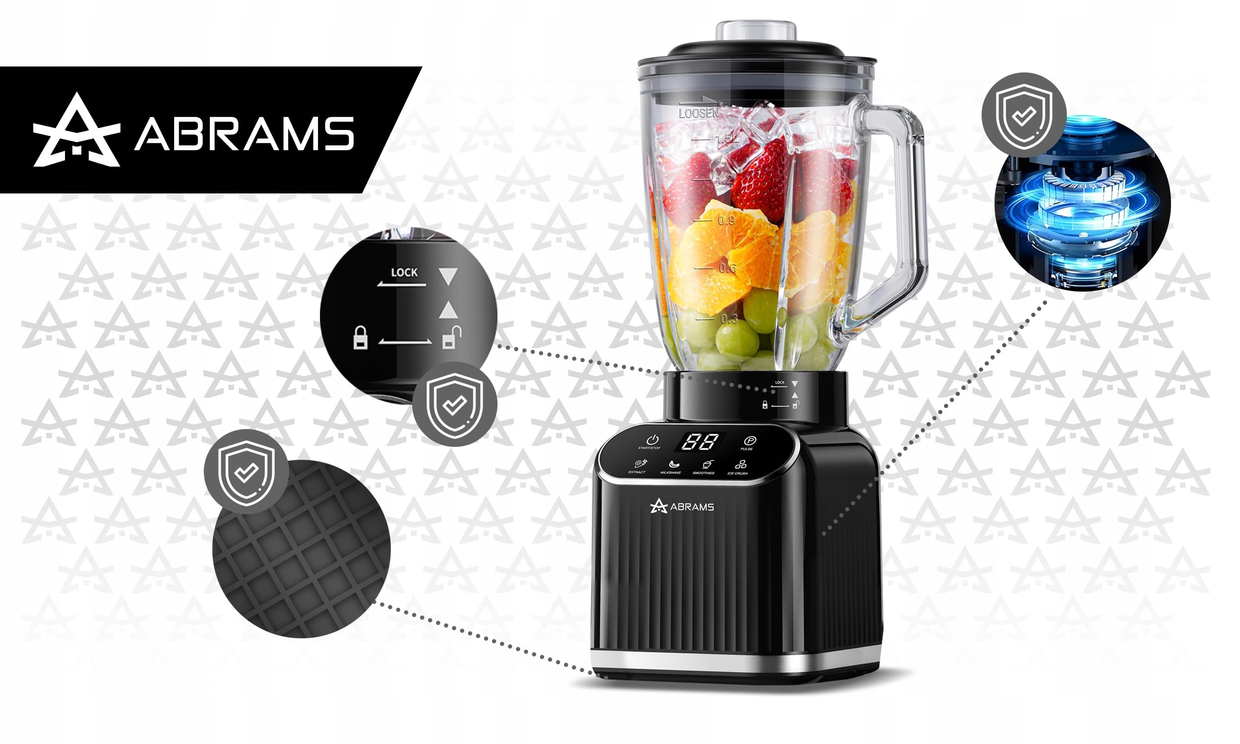 BLENDER KIELICHOWY SZKLANY 1,5L MIKSER DO SMOOTHIE KOKTAJLI OSTRZA TYTANOWE