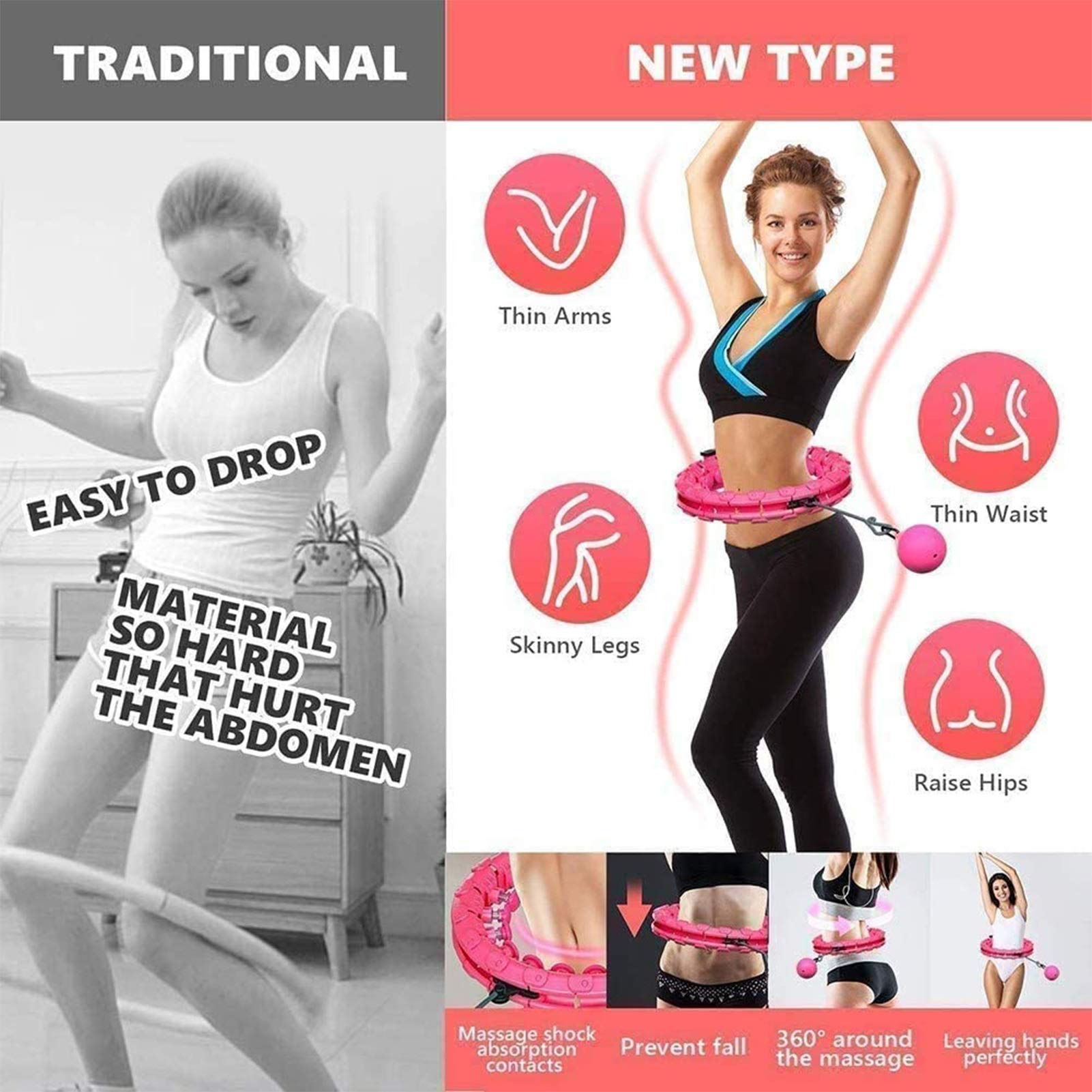 Ważona obręcz, obręcz hula hop do ćwiczeń, 2 w 1 brzucha fitness masaż odchudzający obręcz, obręcz do odchudzania, ważona inteligentna obręcz hula hop, odpinana, dla dorosłych / dzieci / początkujących