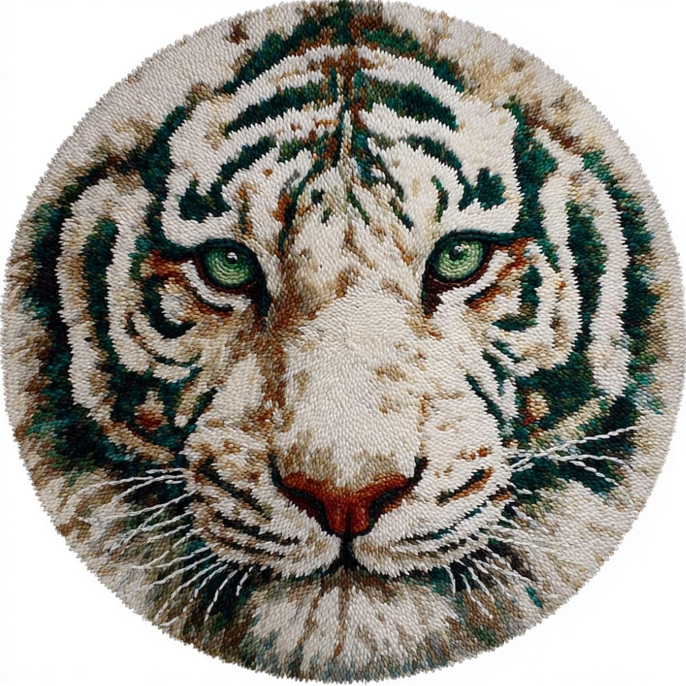 kitphoenix Round DIY Latch Hook Rug Kits Tiger 20X20Inch (50X50Cm) Easy for Beginners Round Carpet Crochet Yarn Craft Large Rug Hook and Latch Tapestry for Home Decor