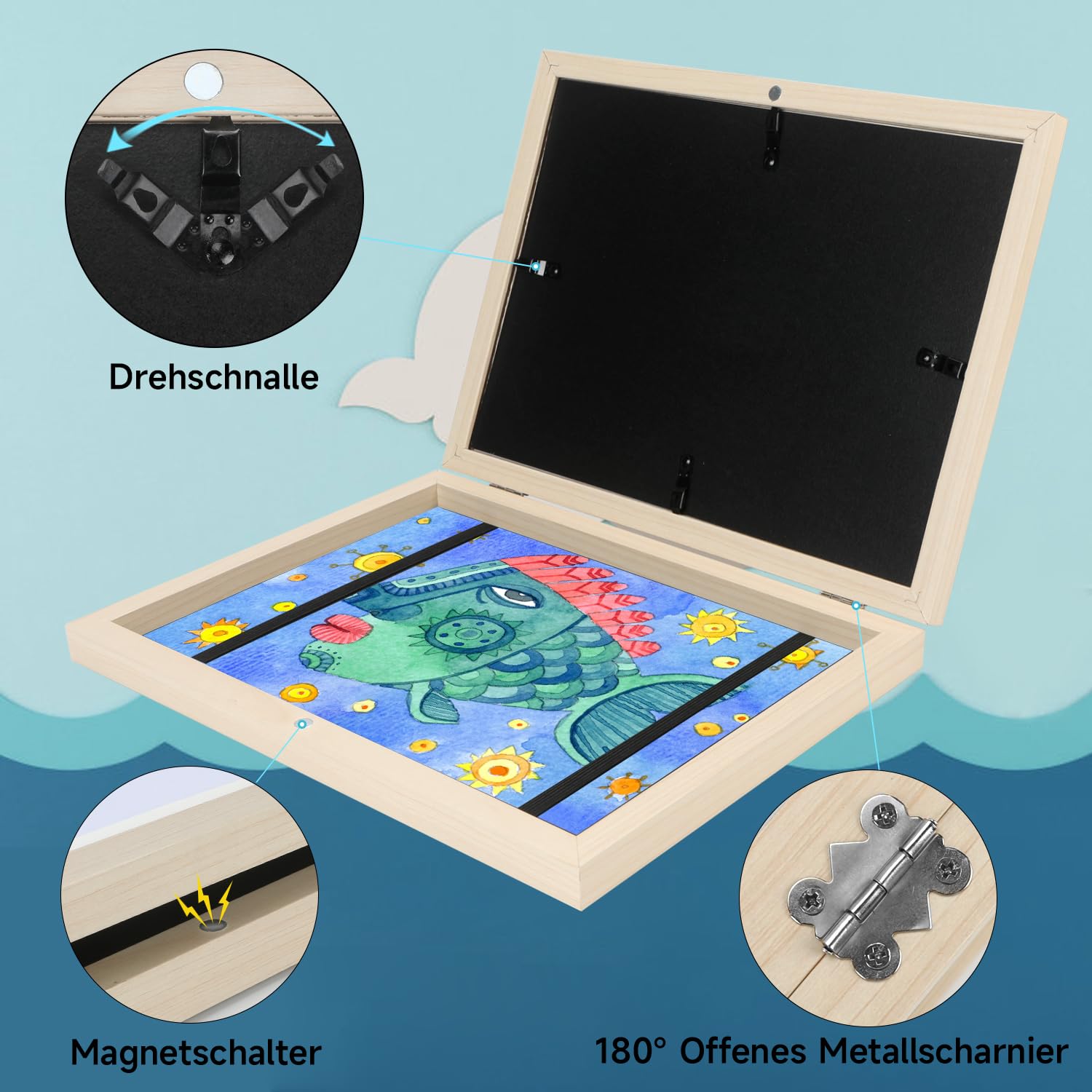 2 Stück Bilderrahmen für Kinderzeichnungen, A4 Befüllba Kunstfotorahmen für Kinder, Kinder Kunst Bilderrahmen, Frontöffnung Bilderrahmen für Kunstwerke (Holzfarbe)