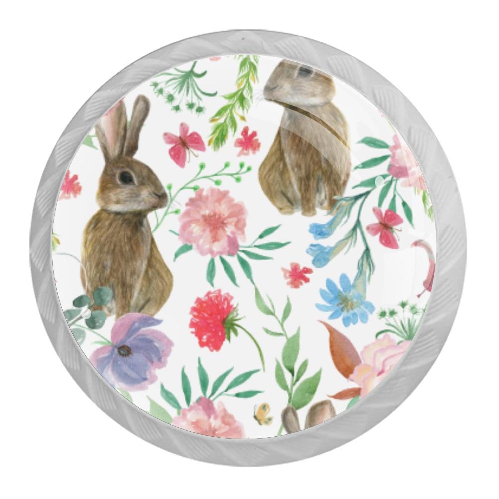 Tqmspg 4 Pieces Drawer Pulls Rabbits Blossom Flowers Bunny Door Knobs Dresser Handles for Kitchen Wardrobe Cupboard Hardware Furniture