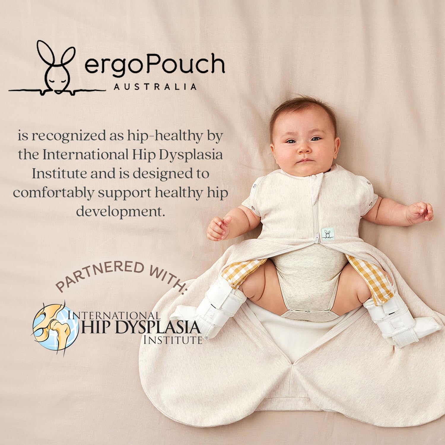 ergoPouch Hip Harness Cocoon Swaddle Sack 1.0 TOG – Safe Sleep for Braced Babies, Fits Pavlik & Rhino Braces, Converts Arms In/Out, Extra Room for Hip Harness, Breathable (3–6 Months, Oatmeal Marle) - Image 5