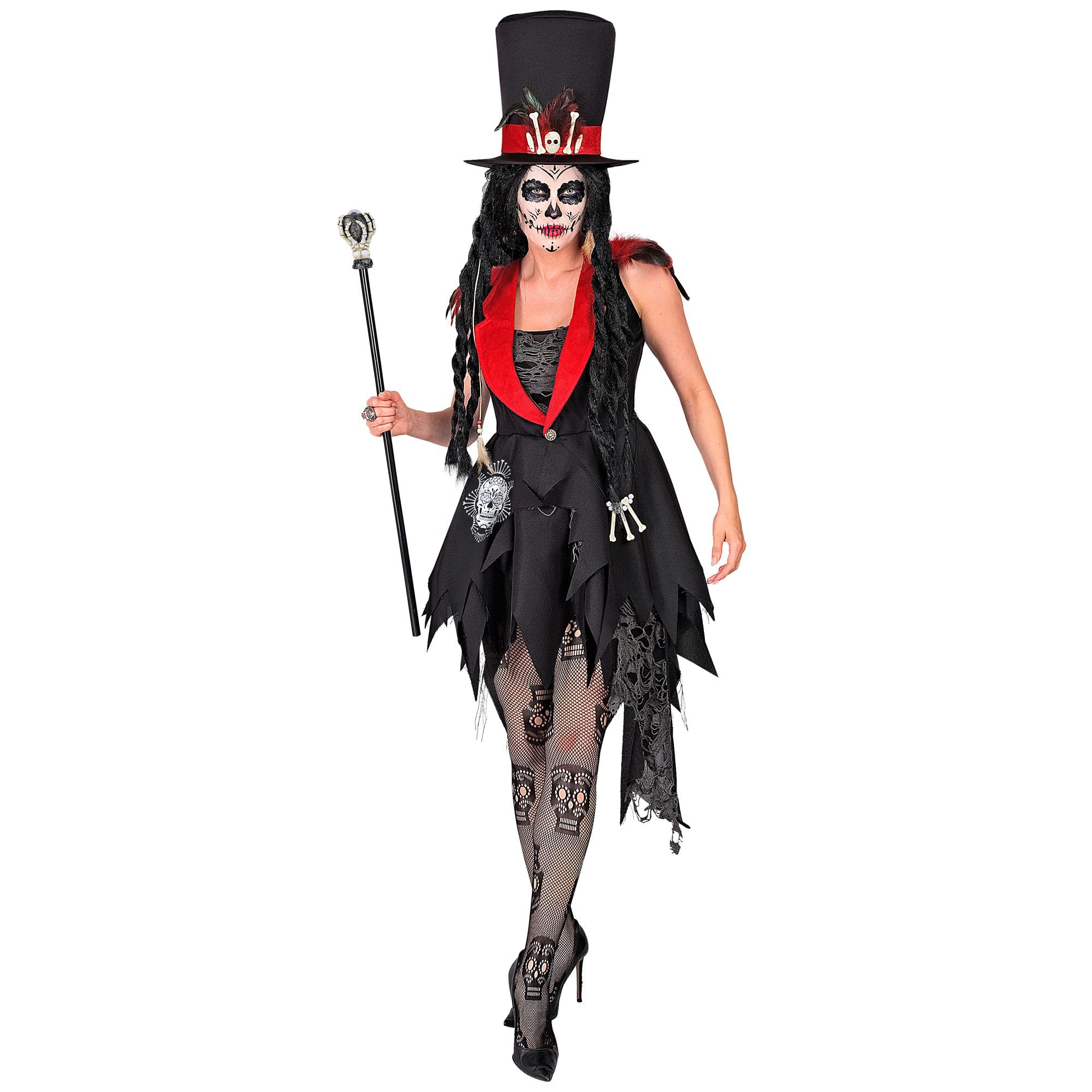 W WIDMANN MILANO Party Fashion - Dia de los Muertos Costume Dress with Hat Voodoo Priestess Magician Fancy Dress Halloween