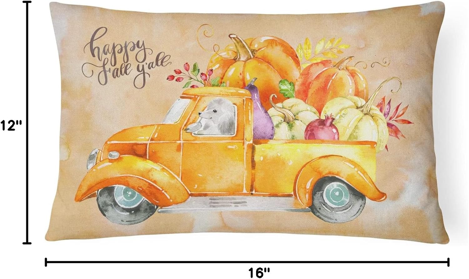 Caroline's Treasures CK2678PW1216 Fall Harvest White Poodle Canvas Fabric Decorative Pillow Machine Washable, Indoor Outdoor Decorative Pillow for Couch, Bed or Patio, 12HX16W