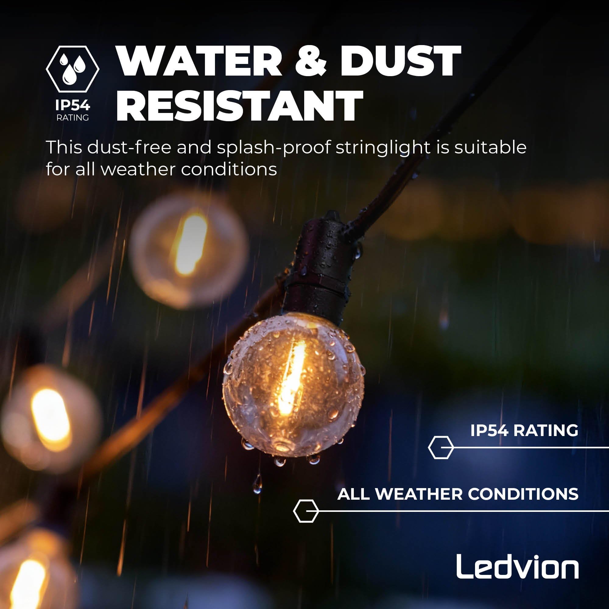 Ledvion - Catena Luminosa, 42 Metri Solaree, 75x E12 LED, IP44 Impermeabile, 2700K, G40, Plug & Play, Collegabile