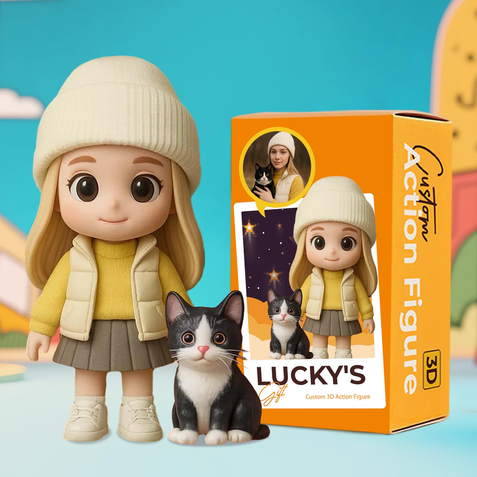 VEELU Custom Bobblehead Custom Action Figure from Photo Personalized Full Body Mini Figurine Statue Single, Couple, Family or Pet Personalized Gifts for Birthday Anniversary Christmas (Person & Pet)