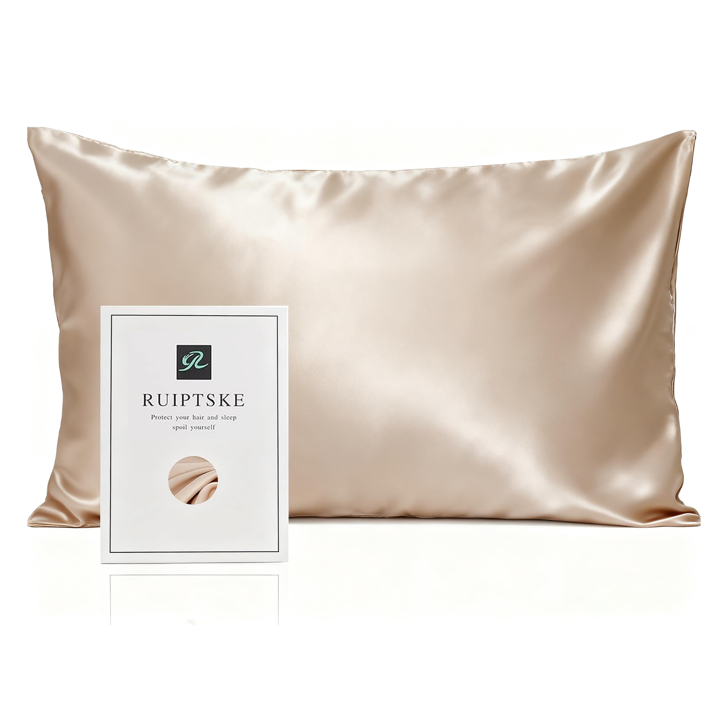 RUIPTSKE Natural Silk Federa, ipoallergenico, 22momme, 100% Seta, 600 Filati, con a Scomparsa Cerniera (Light Champagne, 50x90cm)