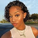Bworto Pixie Cut Short Bob Glueless Frontal Wigs Human Hair Pre Plucked Deep Wave 13x4 Hd Lace Front Curly Wigs for Black Women Glueless Wig 6 Inch