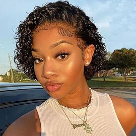 Bworto Pixie Cut Short Bob Glueless Frontal Wigs Human Hair Pre Plucked Deep Wave 13x4 Hd Lace Front Curly Wigs for Black Women Glueless Wig 6 Inch