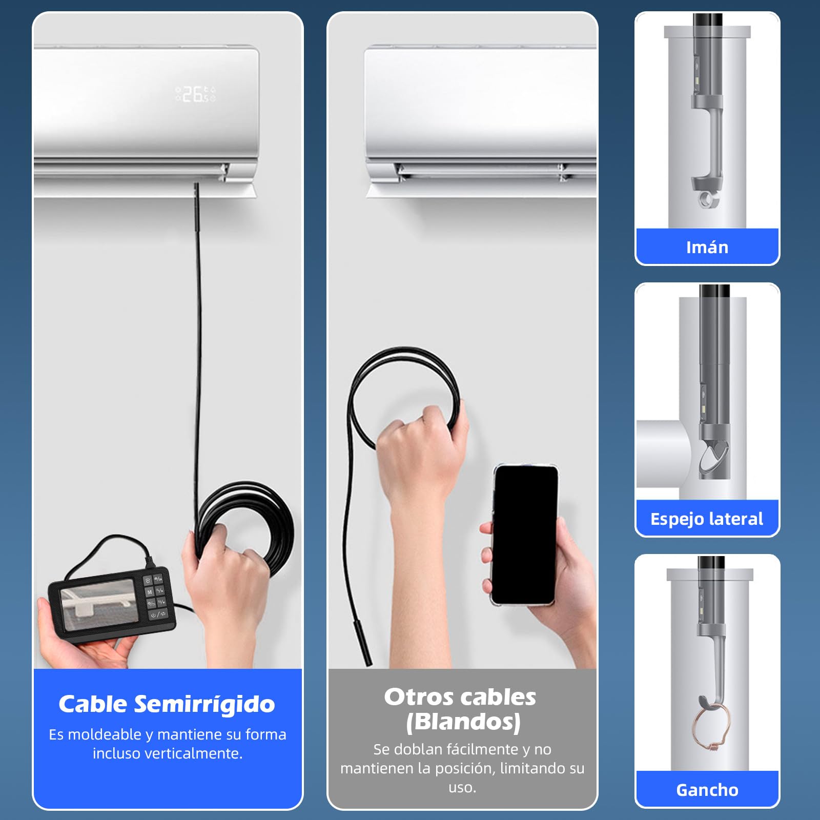 Cámara endoscópica con Doble Lente y luz, cámara endoscópica 1080P HD con LCD de 4,3 Pulgadas, Cable semirrígido de 10 m y Tarjeta de 64 GB, endoscopio de inspección endoscópica Impermeable IP67 para
