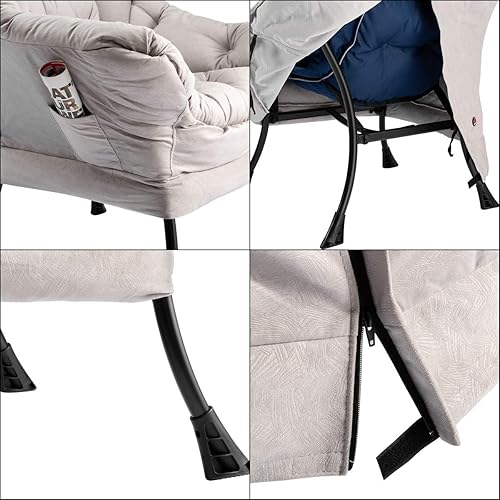 Miniatura 8 de HollyHOME - Silla perezosa con reposabrazos y bolsillo lateral, cómoda silla de sala de acento, sillón de sofá de ocio para sala de estar, recámara,