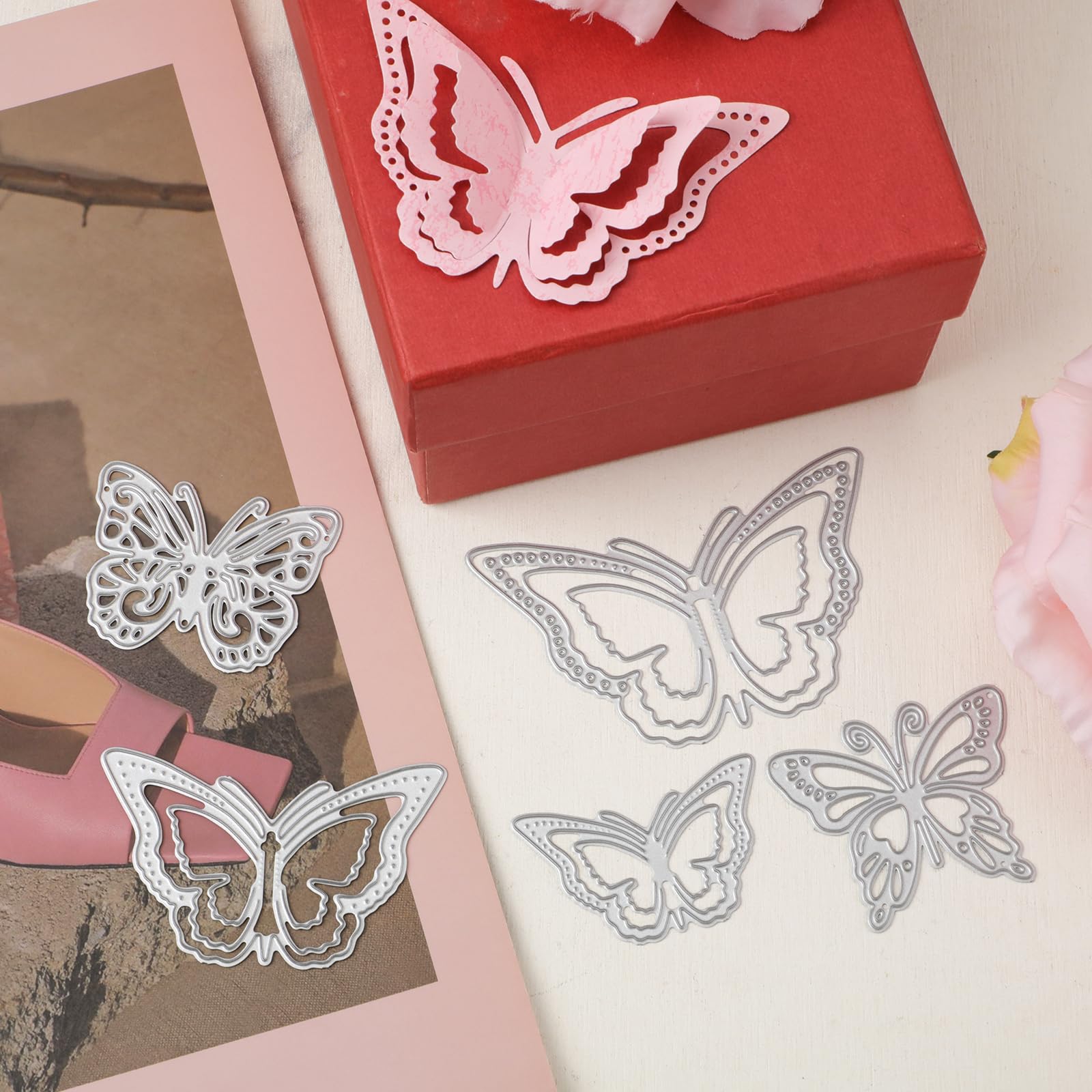 8 Matrices Découpe Papillon 3D - En Acier Carbone - Pour Scrapbooking Et Cartes - Tailles 160x100mm Et 110x88mm