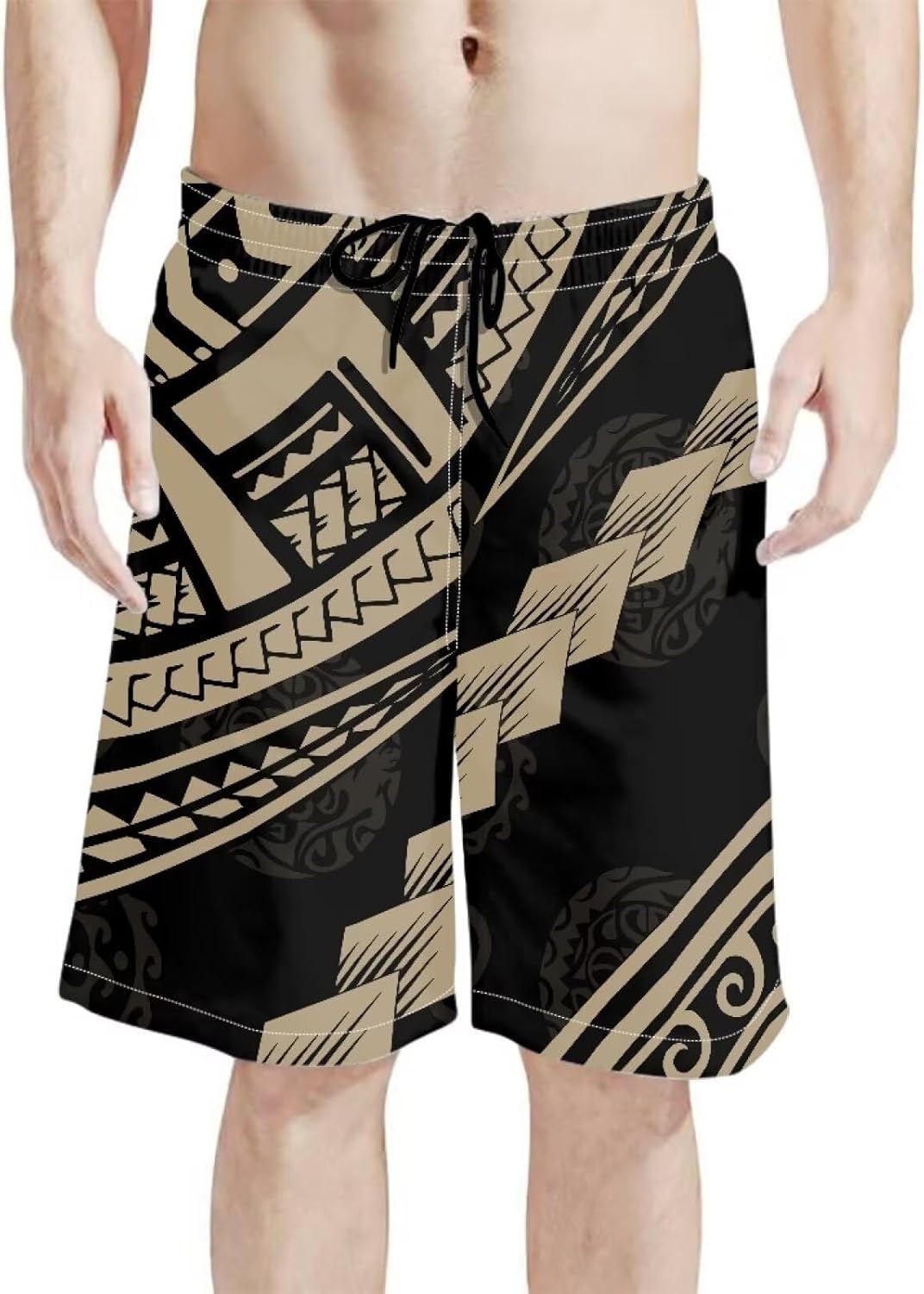 Swim Trunks for Men Polynesian Puletasi Traditional Board Shorts Quick Dry Swimwear Bathing Suits with Pockets