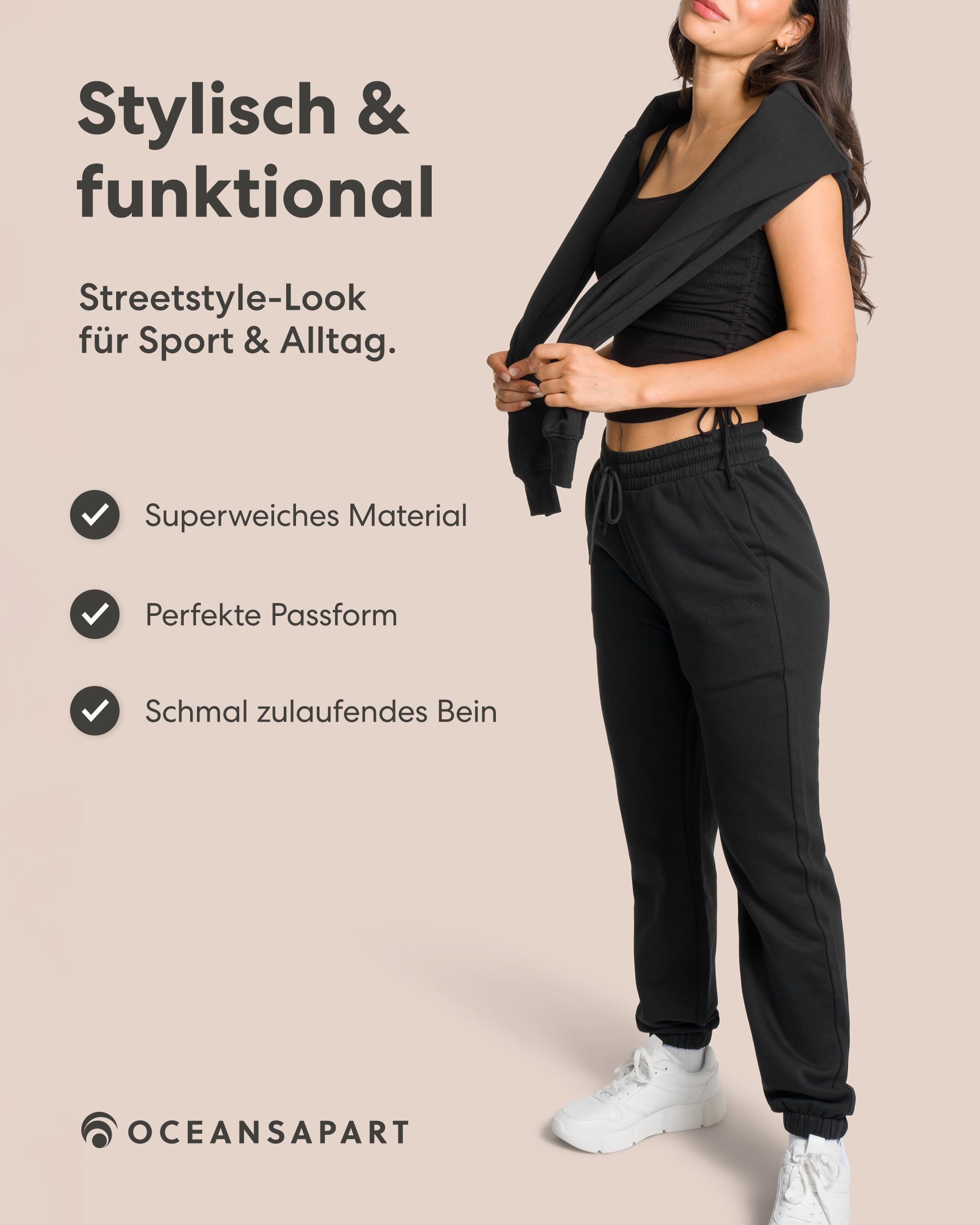 OCEANSAPART Charly Sweat Pant - Damen Jogginghose Baumwolle Taschen | Elastischer Kordelzug & Schmal Zulaufend – Kuschlig Weich & Atmungsaktiv – Sweatpants für Yoga