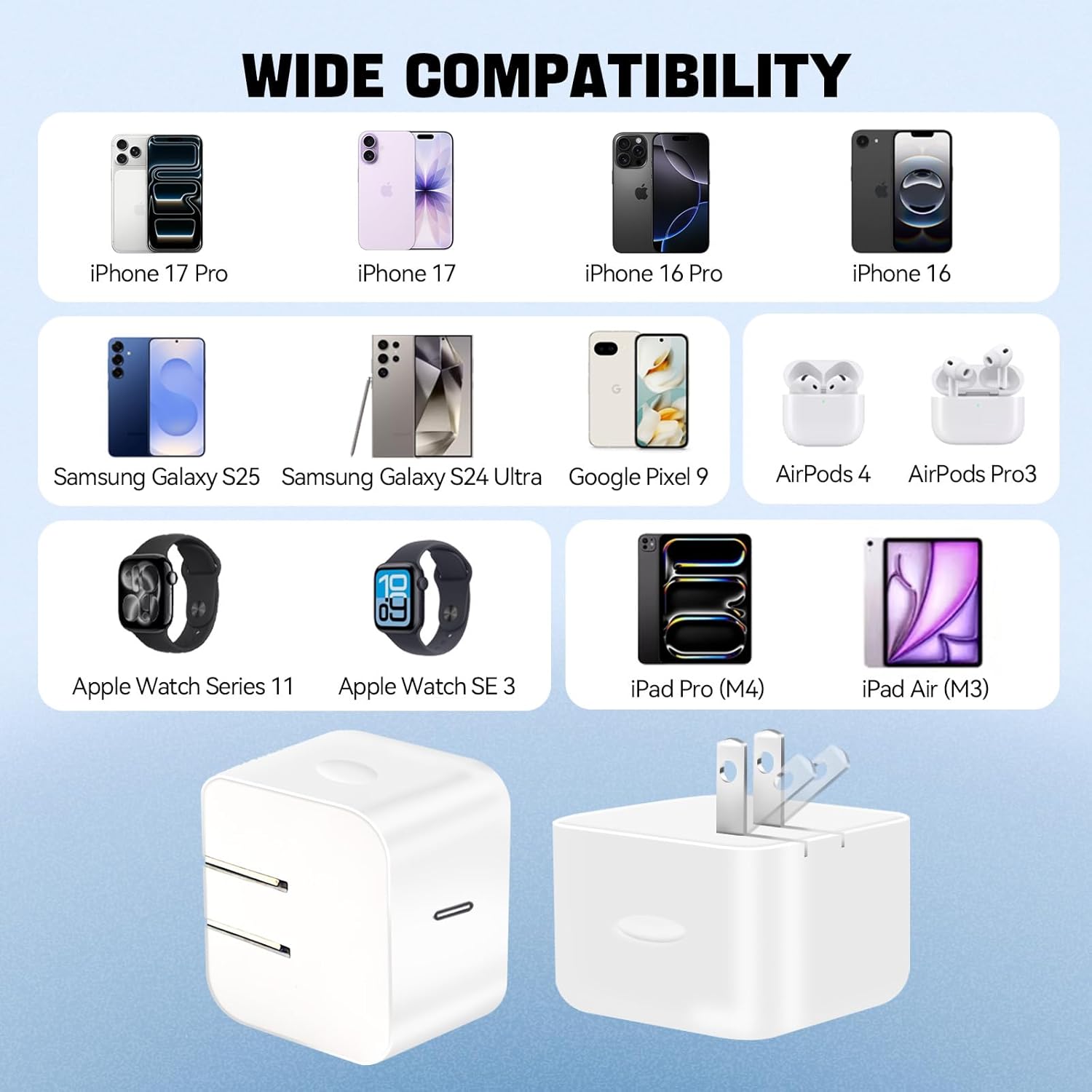 40W Dynamic Power Adapter with 60W Max, Apple 40W Charger, Foldable Type C Fast Wall Charger with 6FT Braided USB-C Cable for iPhone 17 Pro Max/16 Pro/15/15 Plus, AirPods,iPad,MacBook Air,Samsung S25