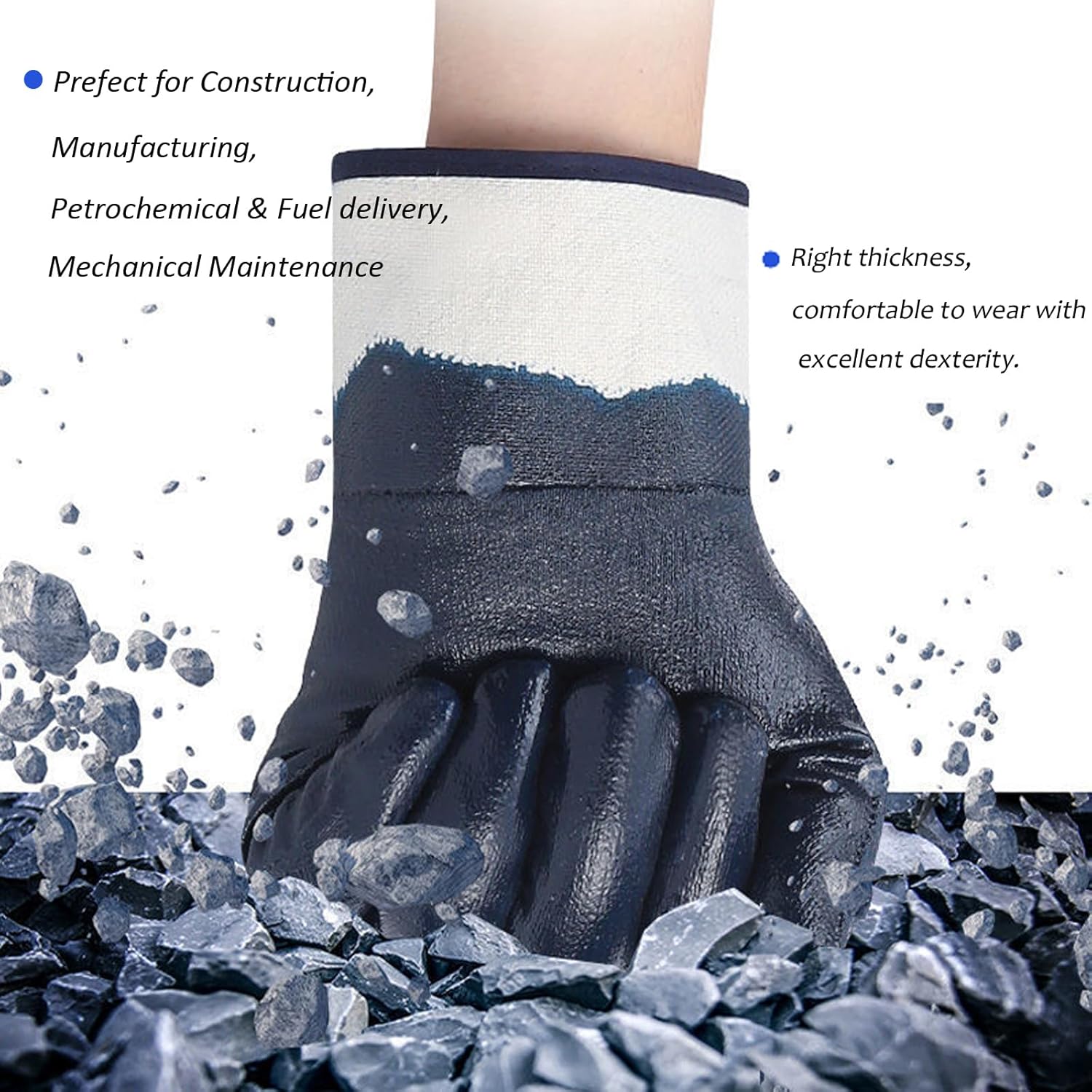 Blue Oil Gloves for Men - Heavy Duty, Oil Resistant, Nitrile Coated, Bulk Pack (6 & 12 Pairs, Large) - Image 6