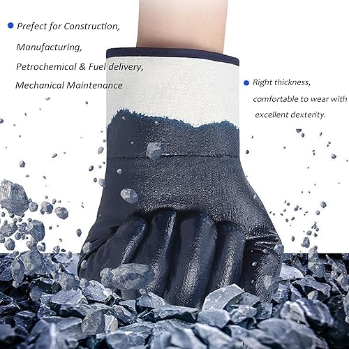 Miniatura 6 de Guantes de aceite azul para hombre, guantes resistentes al aceite resistentes al agua para entrega de combustible, guantes con revestimiento de