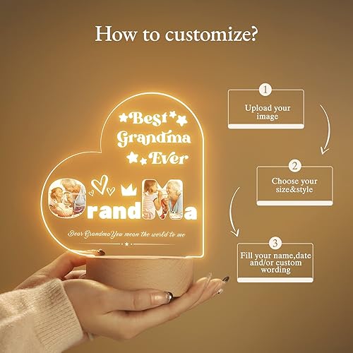 Miniatura 6 de Bemaystar Regalos para el día de la madre para abuela, regalos personalizados para abuela, luz nocturna LED acrílica con imagen, regalos para abuela
