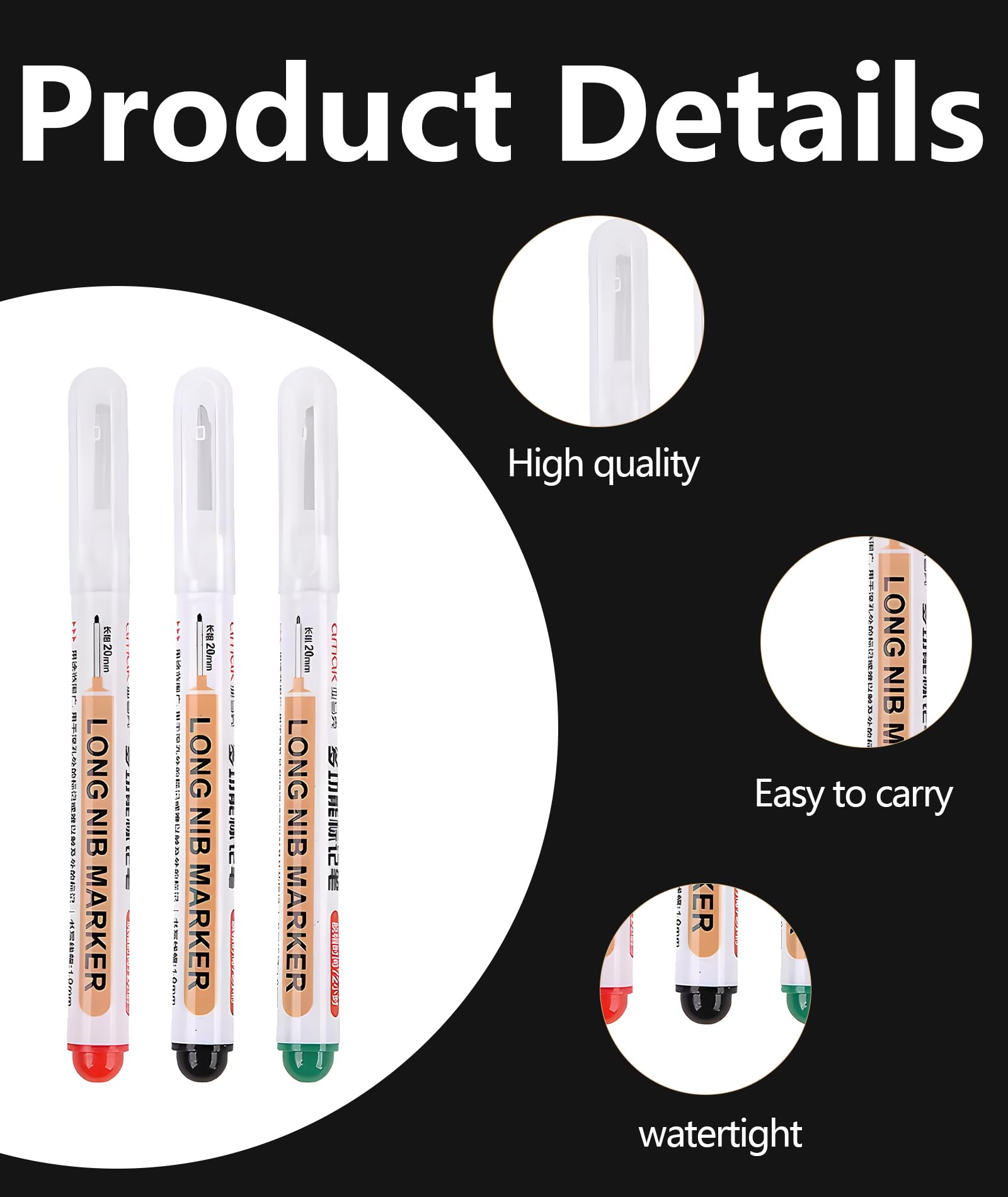 Buildcon 3 pieces Multi-Function Marker Set: Permanent Marker Pen, Long Nib Marker for Deep Marking, Highlighter Pens for Study, and Designer Pen for Art & Technical Work(Black, Red, Green) 1